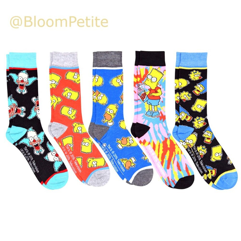 The Simpsons All Over Patterns Crew Socks 5 Pair Pack